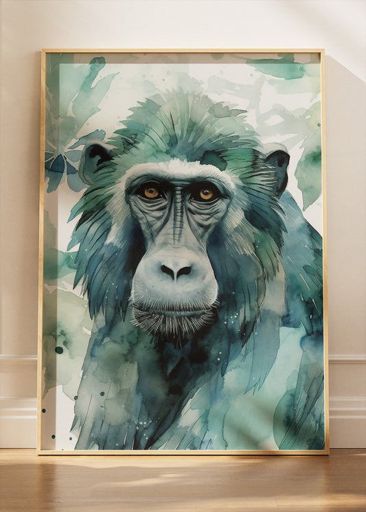 Watercolor Monkey Canvas Print & Poster – Minimal Jungle Animal Wall Art – AI PRINT LAB