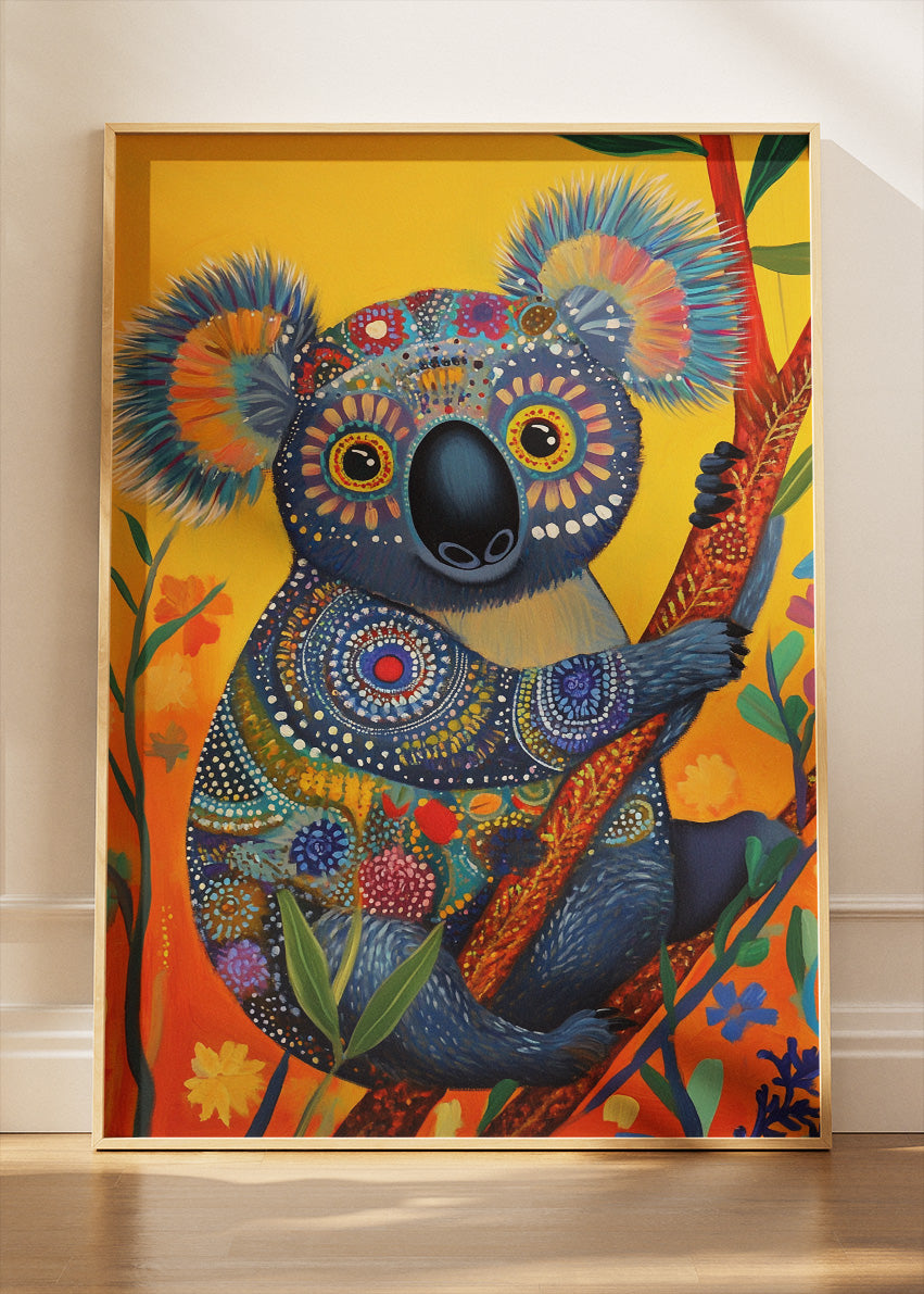 Colorful Tribal Koala Poster & Canvas Print – Vibrant Decorative Animal Art