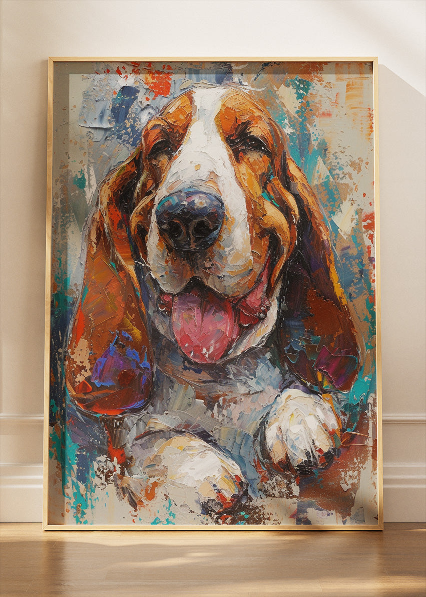 Colorful Basset Hound Canvas Print & Poster – Expressive Dog Wall Art – AI PRINT LAB