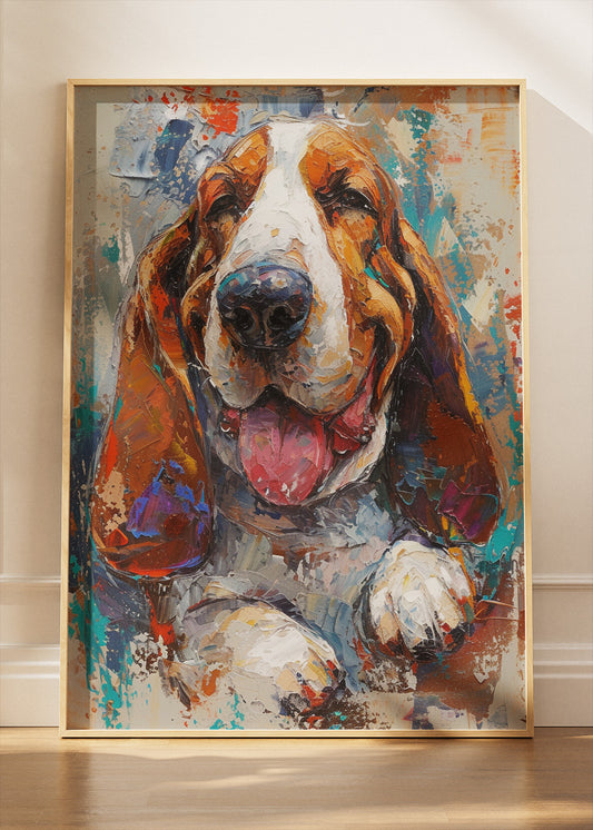 Colorful Basset Hound Canvas Print & Poster – Expressive Dog Wall Art – AI PRINT LAB