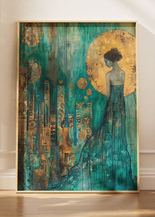 Golden Moon City Muse Canvas & Poster Print – AI PRINT LAB