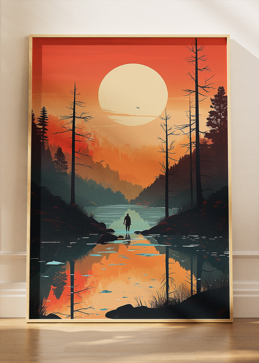 Solitude at Sunset – Modern Silhouette Forest Canvas & Poster Print – AI PRINT LAB