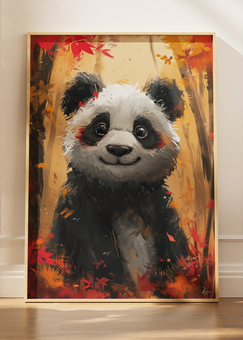 Autumn Forest Panda Poster & Canvas Print – Cute Animal Art in Warm Fall Colors