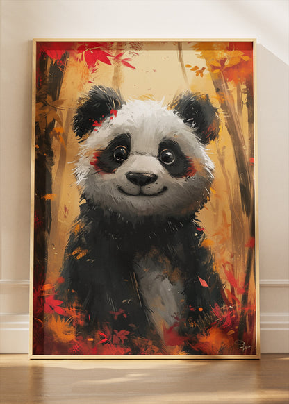 Autumn Forest Panda Poster & Canvas Print – Cute Animal Art in Warm Fall Colors
