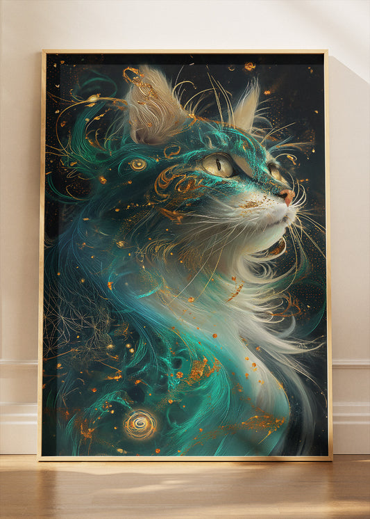 Abstract Cosmic Cat Canvas Print & Poster – Luxury Animal Wall Art – AI PRINT LAB
