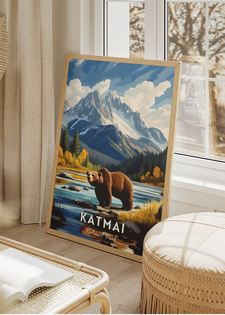 Katmai National Park Poster & Canvas Print – Grizzly Bear Alaska Landscape Wall Art