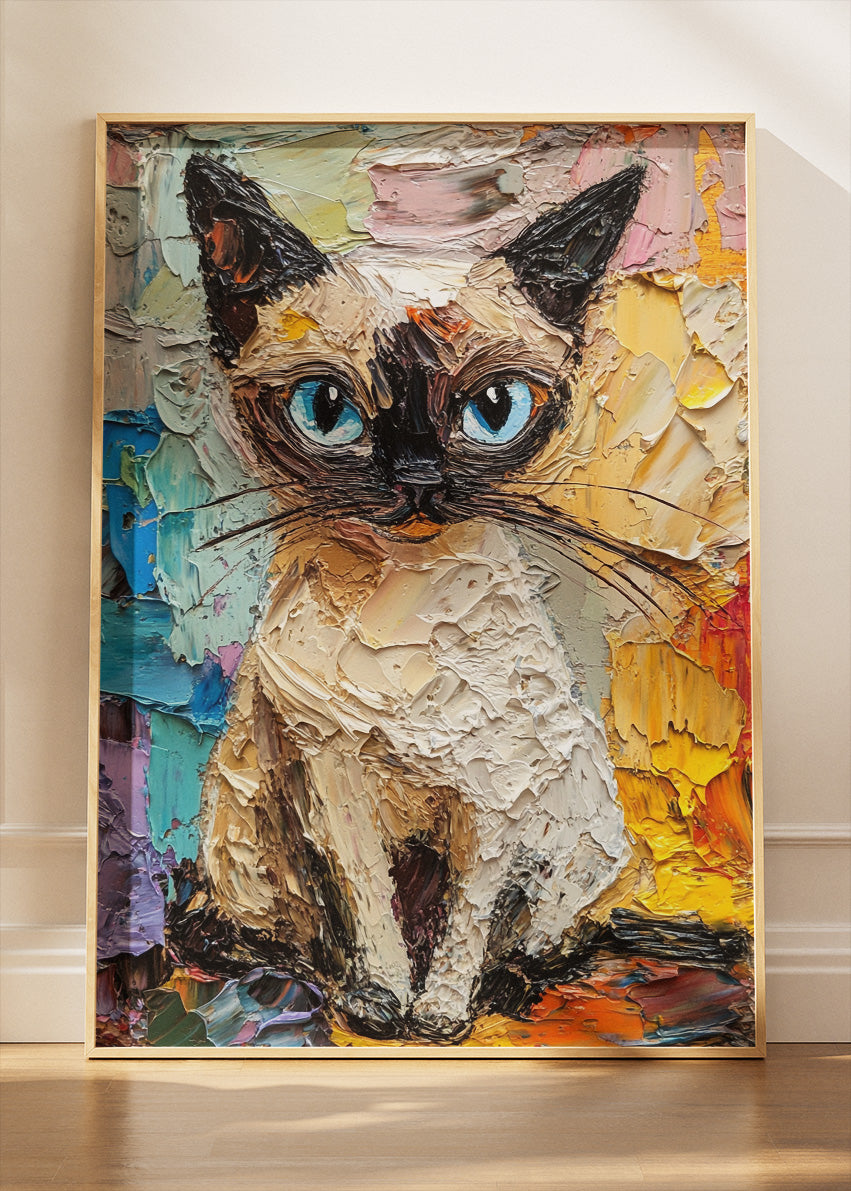 Textured Siamese Cat Poster & Canvas Print – Colorful Palette Knife Painting Art