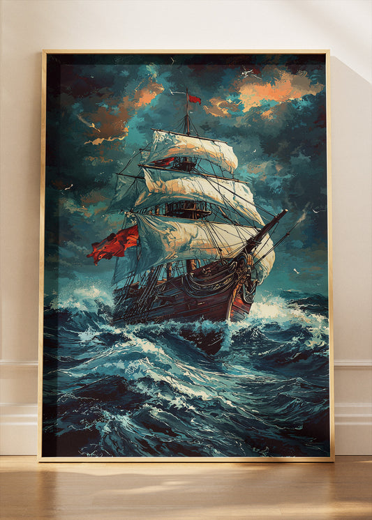 Stormbound Voyager – Dramatic Tall Ship Ocean Canvas & Poster Print – AI PRINT LAB