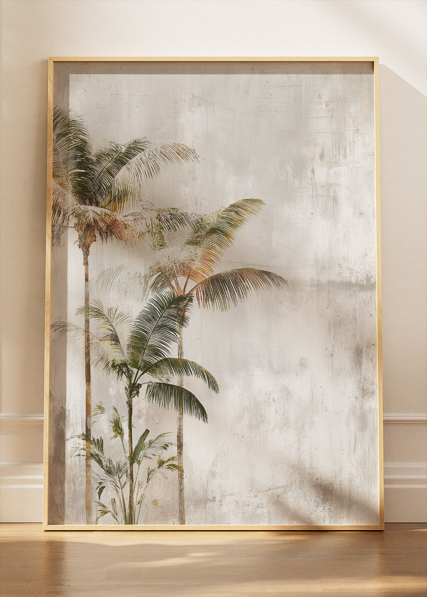 Neutral Tropical Palm Wall Art – Minimalist Beige Botanical Canvas Print | Modern Coastal Portrait Poster