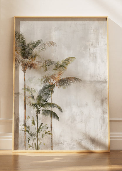 Neutral Tropical Palm Wall Art – Minimalist Beige Botanical Canvas Print | Modern Coastal Portrait Poster