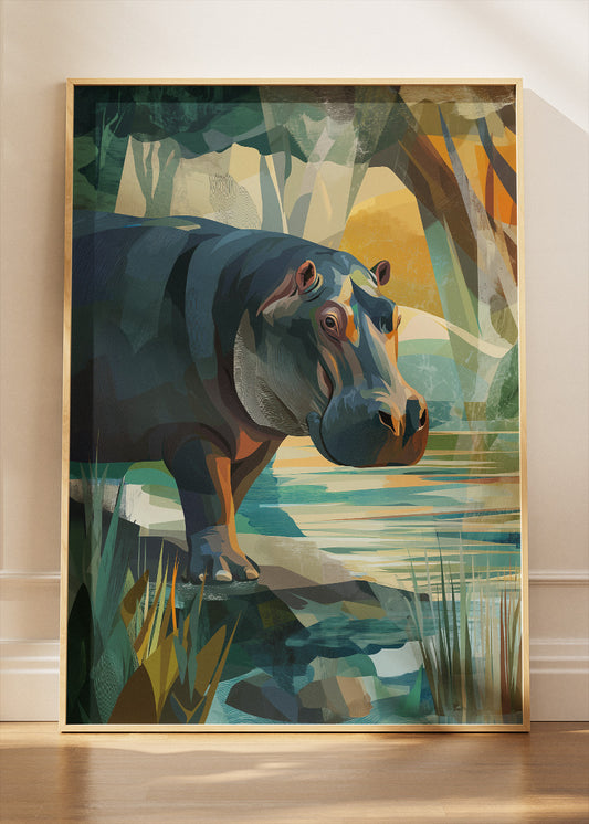 Hippo Canvas Print & Poster – Modern Wildlife Wall Art – AI PRINT LAB