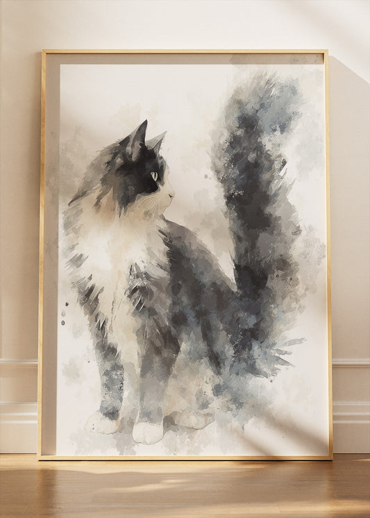 Watercolor Cat Canvas Print & Poster – Minimalist Animal Wall Art – Soft Neutral Home Decor – AI PRINT LAB