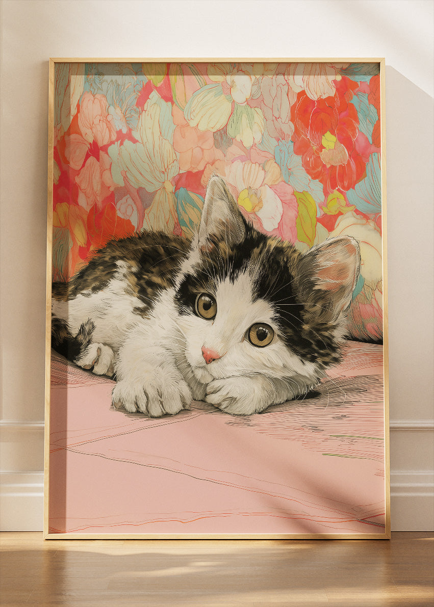 Cute Kitten Canvas Print & Poster – Floral Cat Wall Art – Soft Aesthetic Home Decor – AI PRINT LAB
