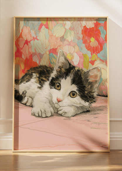 Cute Kitten Canvas Print & Poster – Floral Cat Wall Art – Soft Aesthetic Home Decor – AI PRINT LAB