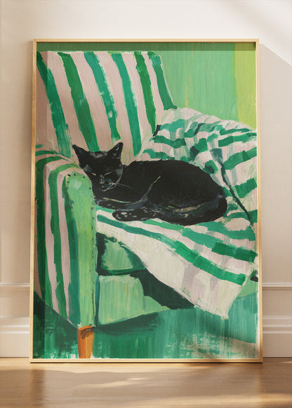 Black Cat Canvas Print & Poster – Green Abstract Interior Wall Art – Modern Artistic Decor – AI PRINT LAB