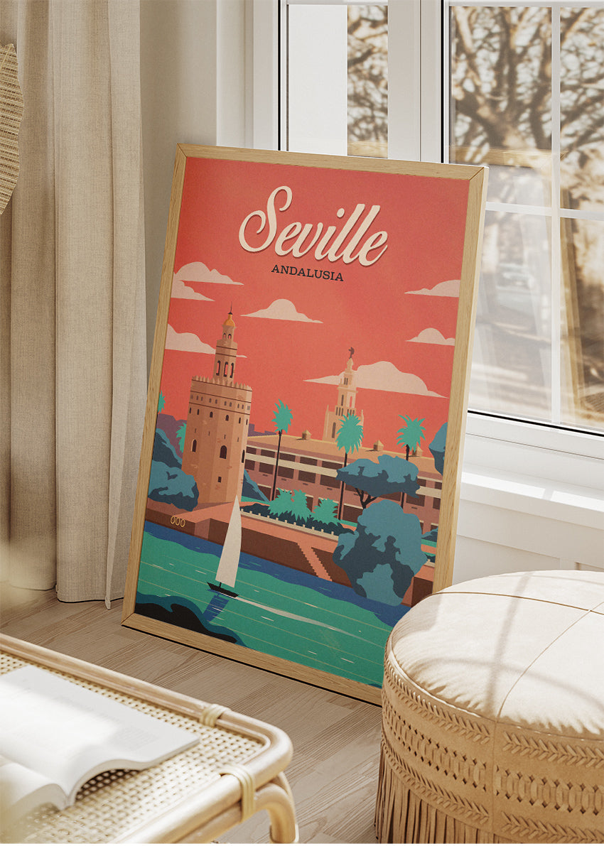 Seville Andalusia Poster & Canvas Print – Vintage Illustrated Spain Travel Art