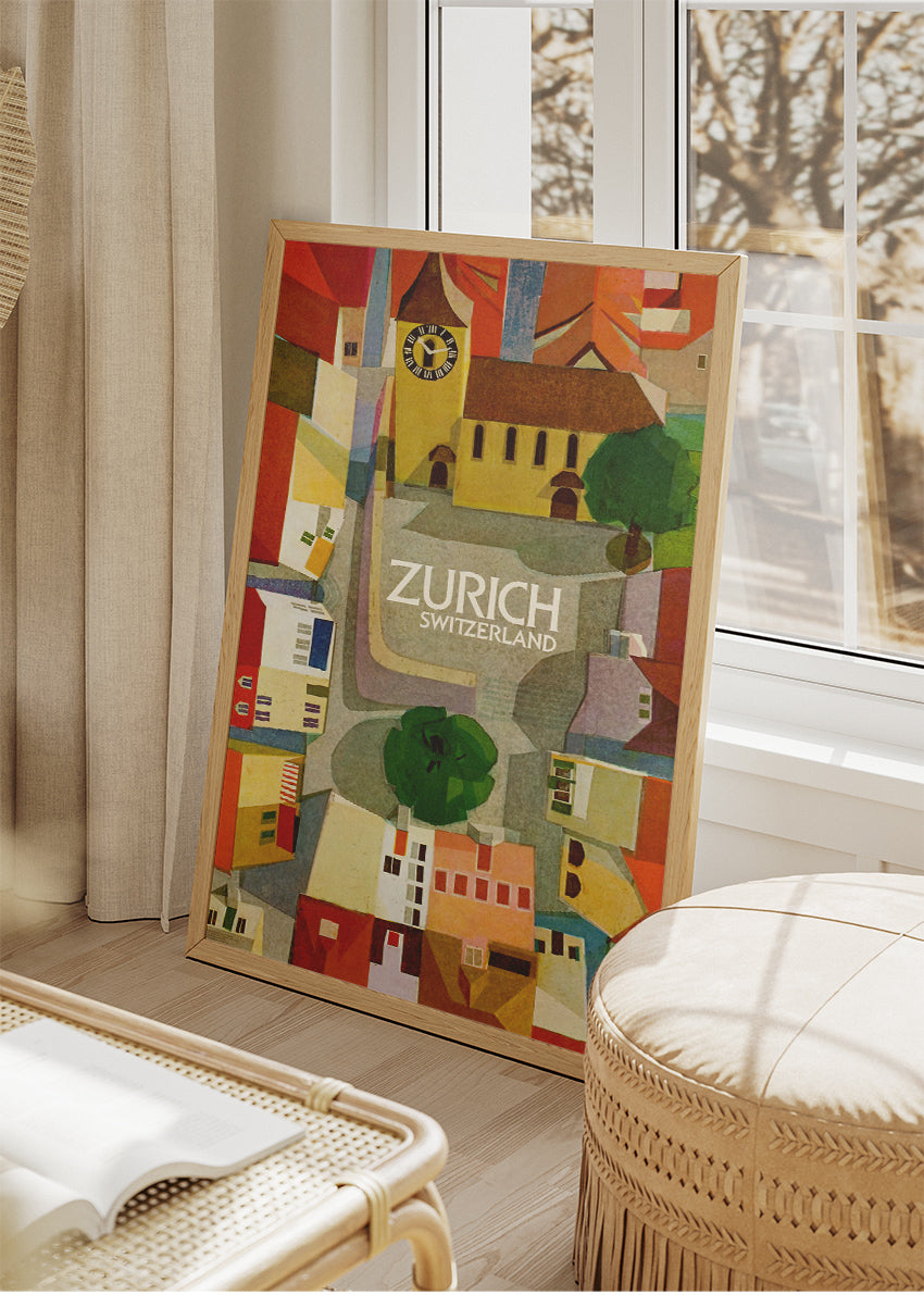 Zurich Switzerland Poster & Canvas Print – Vintage Modern-Art Illustrated City Design