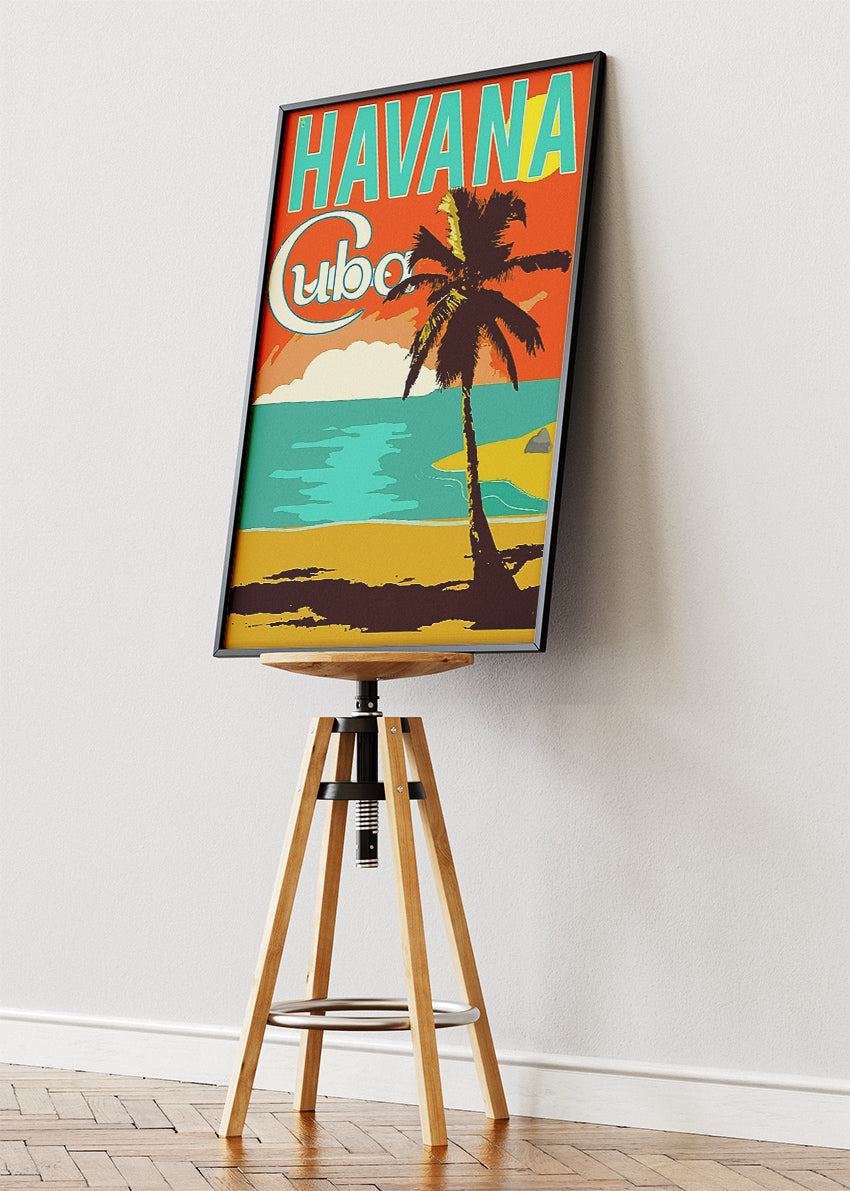 Havana Cuba Retro Beach Poster & Canvas Print – Vintage Palm Tree Tropical Art