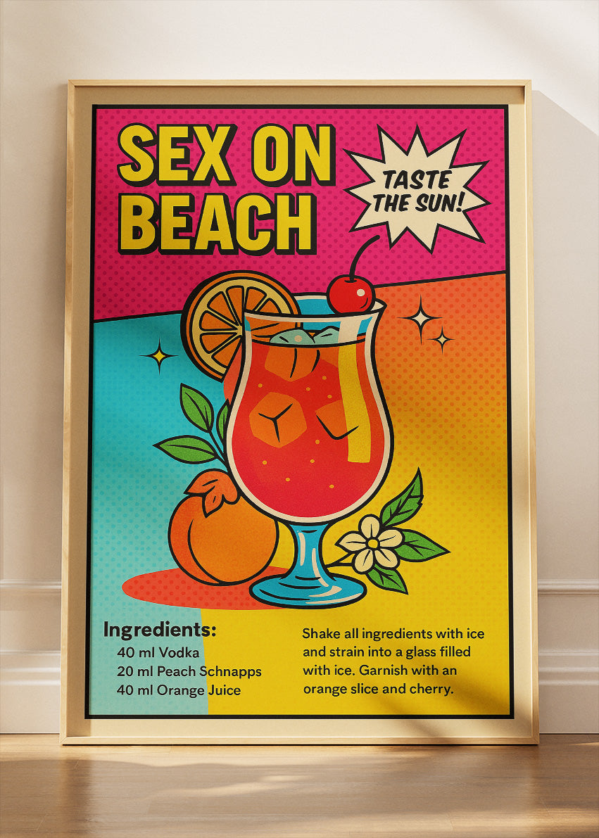 Sex on the Beach Pop Art Cocktail Poster & Canvas Print | Retro Bar Wall Art