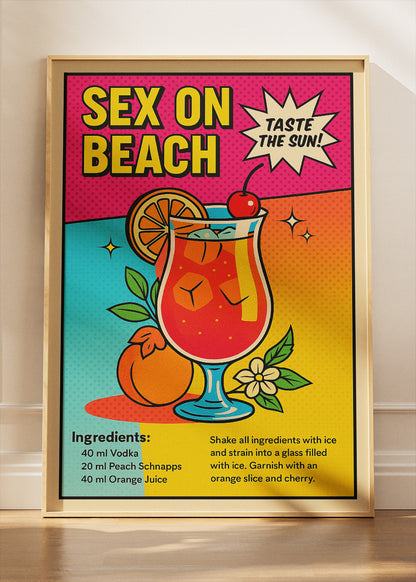 Sex on the Beach Pop Art Cocktail Poster & Canvas Print | Retro Bar Wall Art