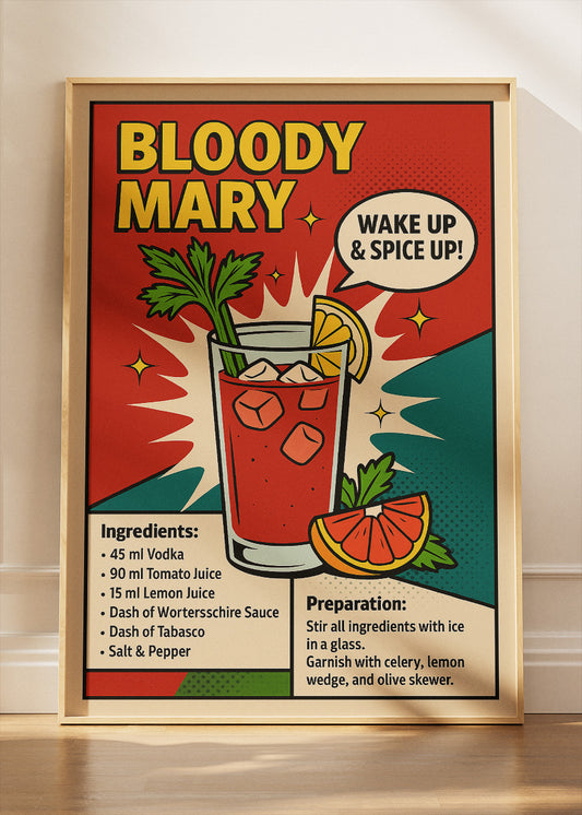 Bloody Mary Pop Art Cocktail Poster & Canvas Print | Retro Wake Up Bar Wall Art