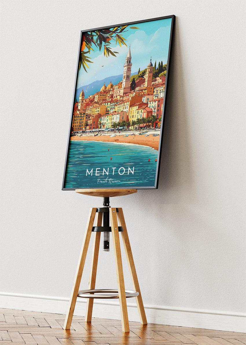 Menton French Riviera Poster & Canvas Print – Vintage Coastal Travel Art