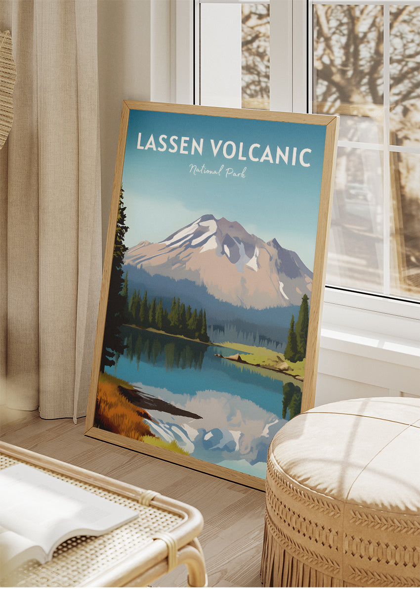Lassen Volcanic National Park Poster & Canvas Print – Mountain Lake Landscape Illustration Wall Art