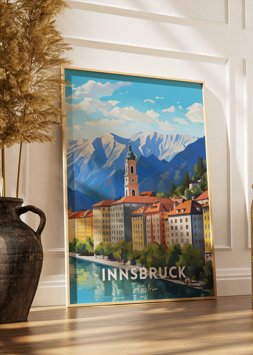 Innsbruck Austria Travel Poster & Canvas Wall Art – Alpine City Landscape Illustration