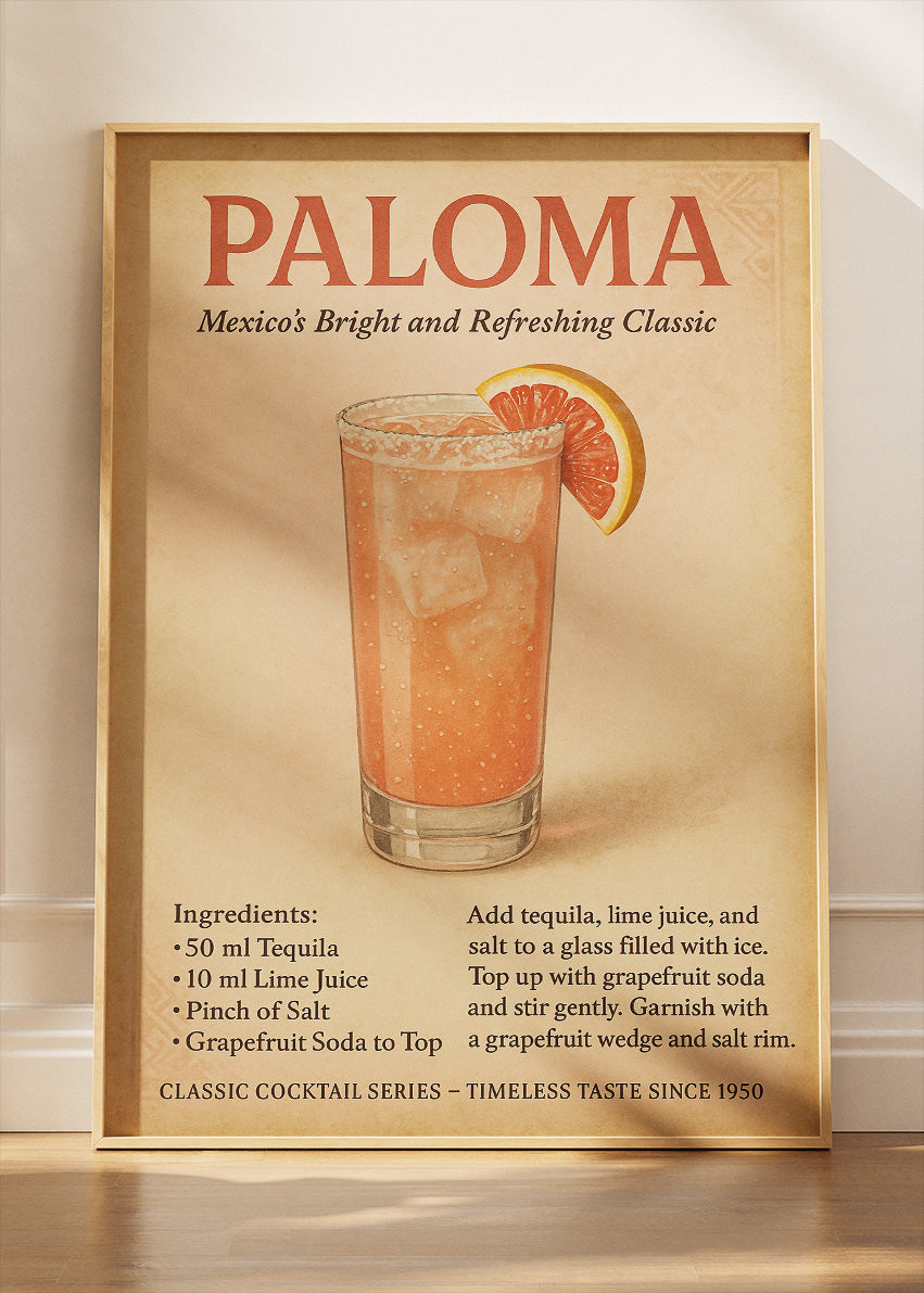 Paloma Cocktail Poster & Canvas Print | Vintage Tequila Grapefruit Wall Art