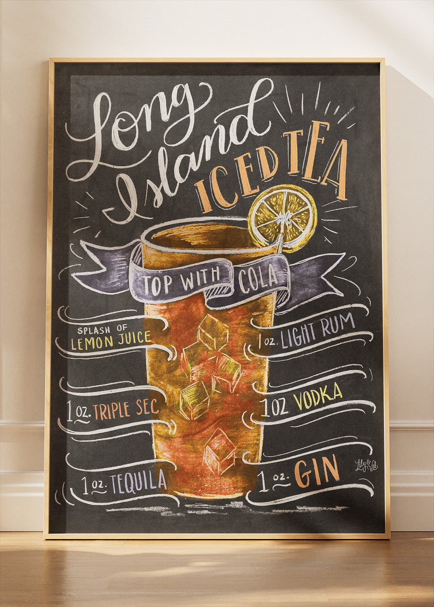 Long Island Iced Tea Chalkboard Cocktail Poster & Canvas Print | Vintage Bar Wall Art