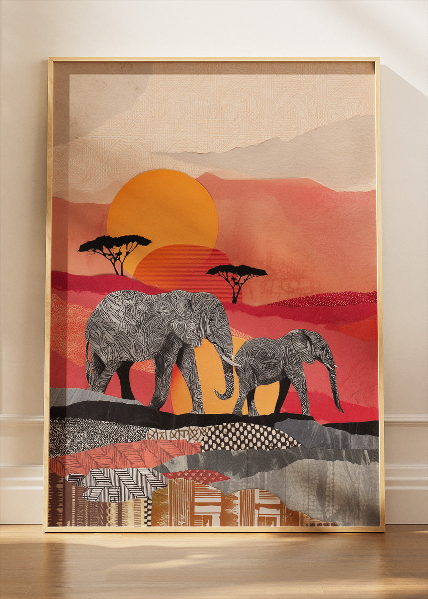 Elephant Canvas Print & Poster – African Sunset Wall Art – Modern Safari Landscape Decor – AI PRINT LAB