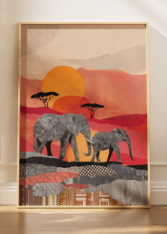 Elephant Canvas Print & Poster – African Sunset Wall Art – Modern Safari Landscape Decor – AI PRINT LAB