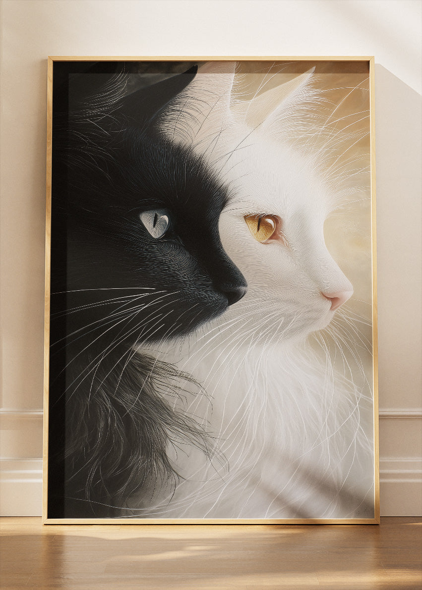 Black and White Cat Canvas Print & Poster – Dual Tone Animal Wall Art – Minimalist Luxury Decor – AI PRINT LAB