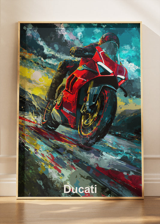 Ducati Superbike Storm Motion Wall Art Poster & Canvas