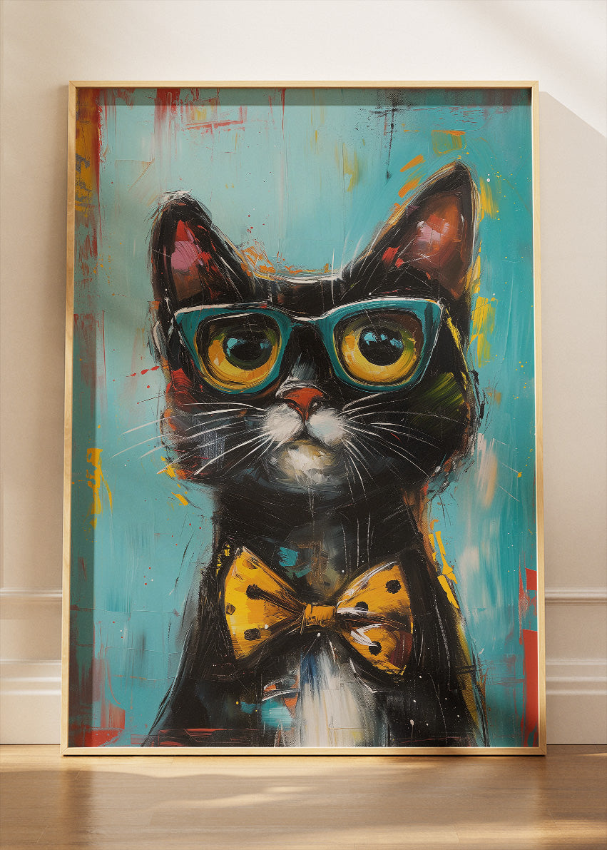 Black Cat with Glasses Poster & Canvas Print – Quirky Modern Pet Art