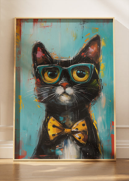 Black Cat with Glasses Poster & Canvas Print – Quirky Modern Pet Art