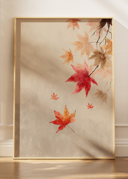 Autumn Maple Leaves Wall Art – Soft Neutral Fall Canvas Print | Minimalist Botanical Portrait Poster