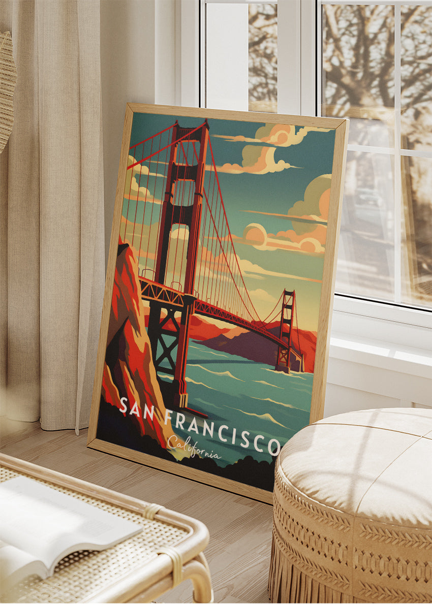 San Francisco California Poster & Canvas Print – Golden Gate Bridge Illustrated Wall Art