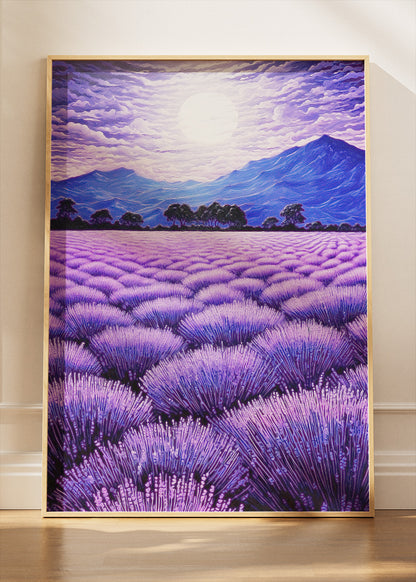 Moonlit Lavender Fields – Purple Landscape Canvas & Poster Print – AI PRINT LAB