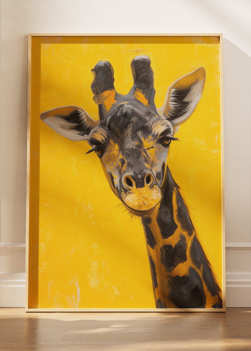 Giraffe Portrait Poster & Canvas Print – Bright Yellow Modern Animal Art