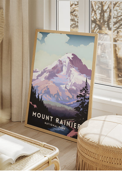 Mount Rainier National Park Poster & Canvas Print – Illustrated Mountain Landscape Wall Art