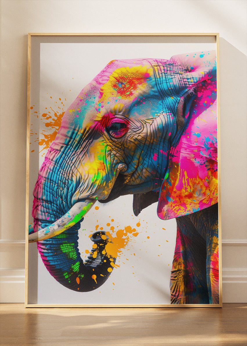 Colorful Elephant Poster & Canvas Print – Vibrant Splash Art Wildlife Illustration