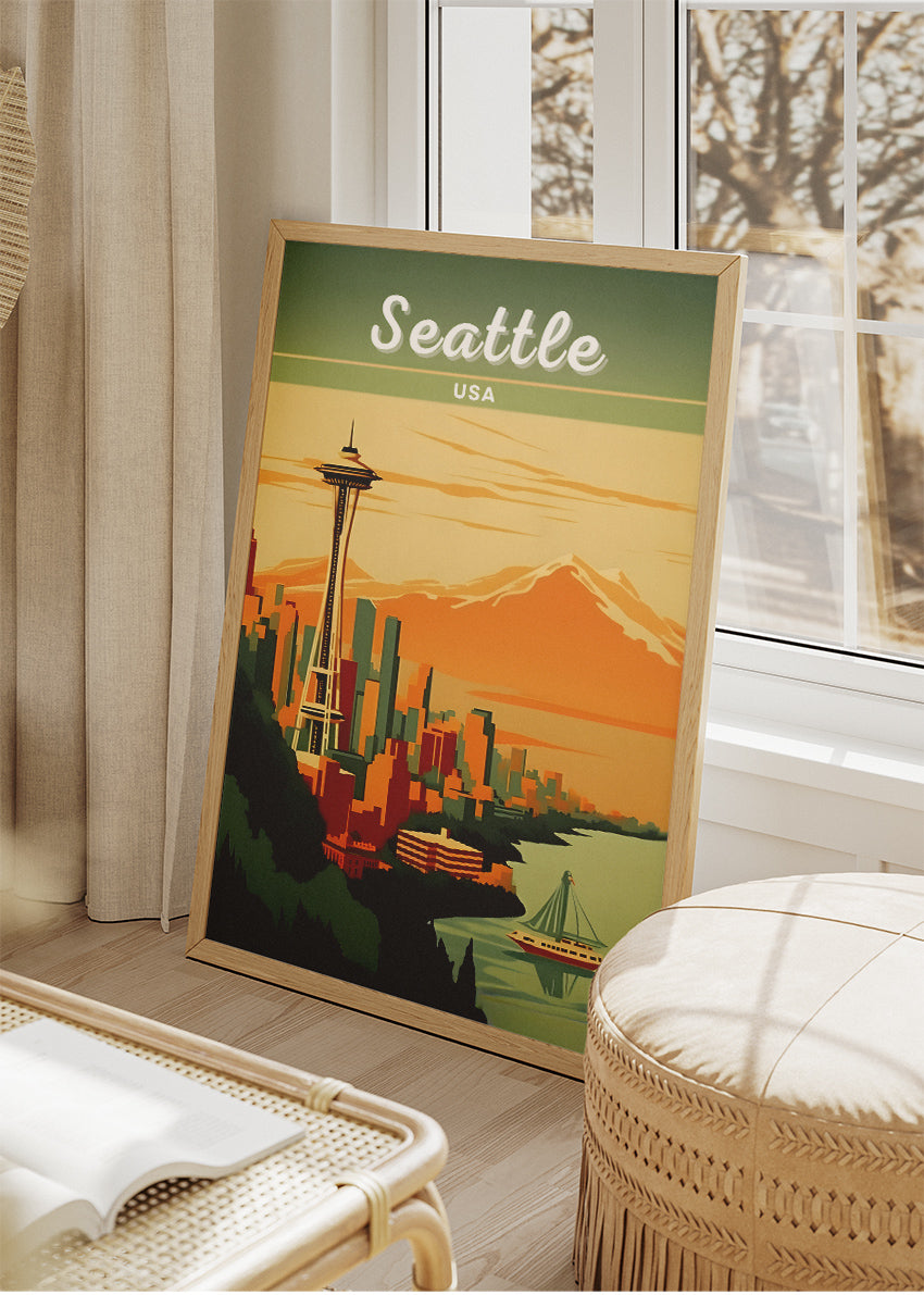 Seattle USA Poster & Canvas Print – Space Needle Skyline Illustrated Wall Art