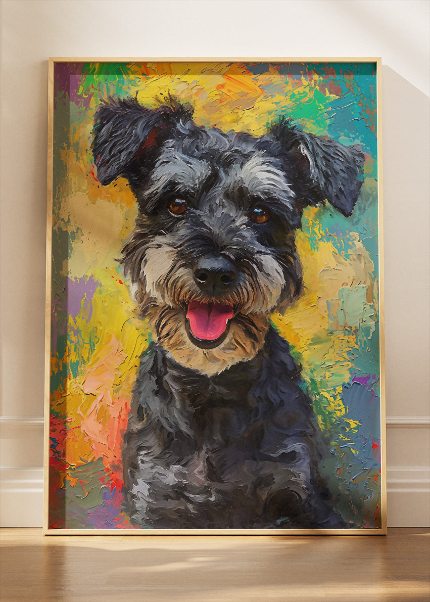 Colorful Schnauzer Dog Poster & Canvas Print – Vibrant Pet Portrait Art