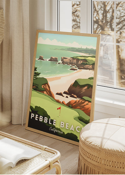 Pebble Beach California Poster & Canvas Print – Illustrated Coastal Golf Course Wall Art