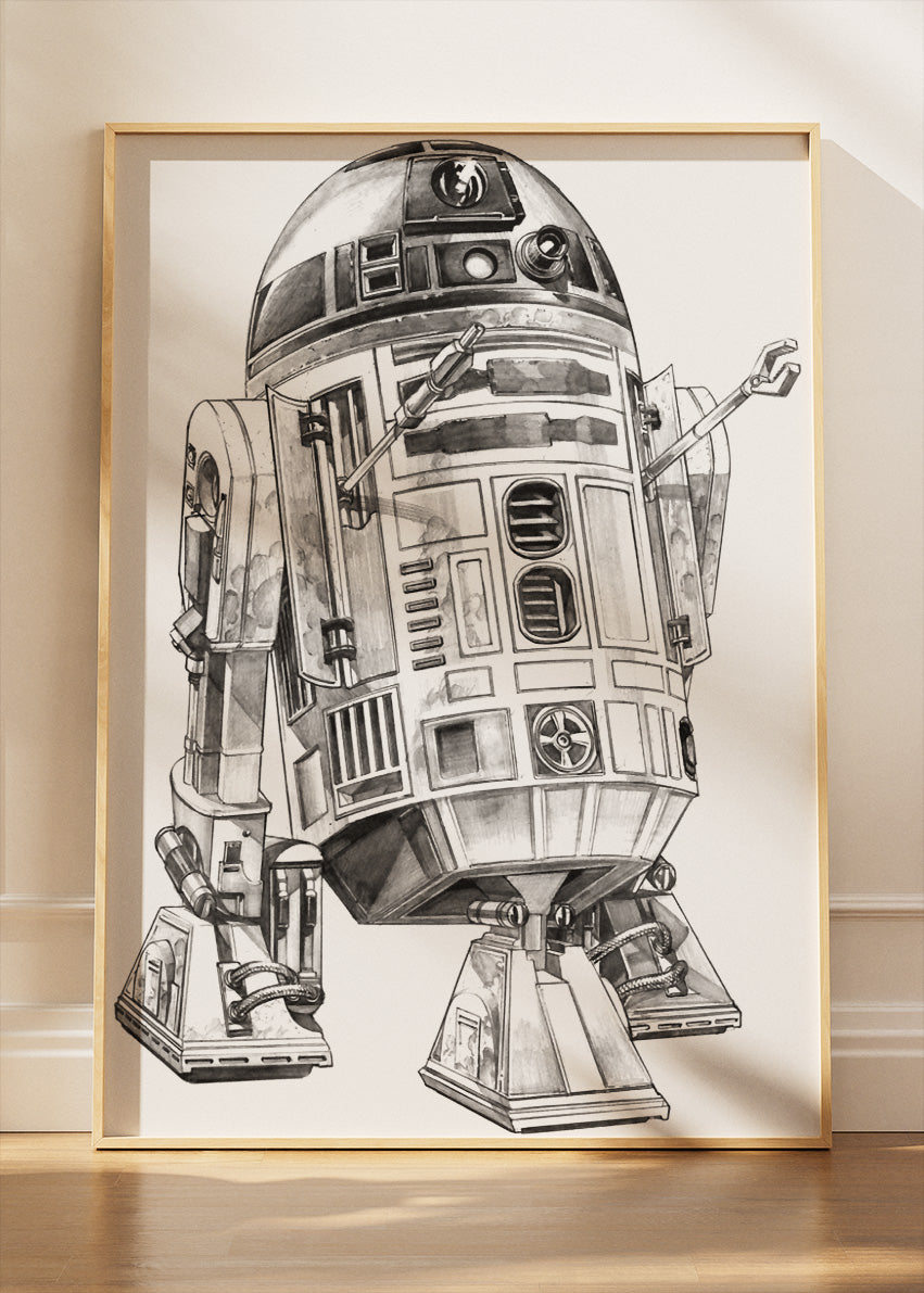R2-D2 – Minimal Sci-Fi Line Art Canvas & Poster Print – AI PRINT LAB