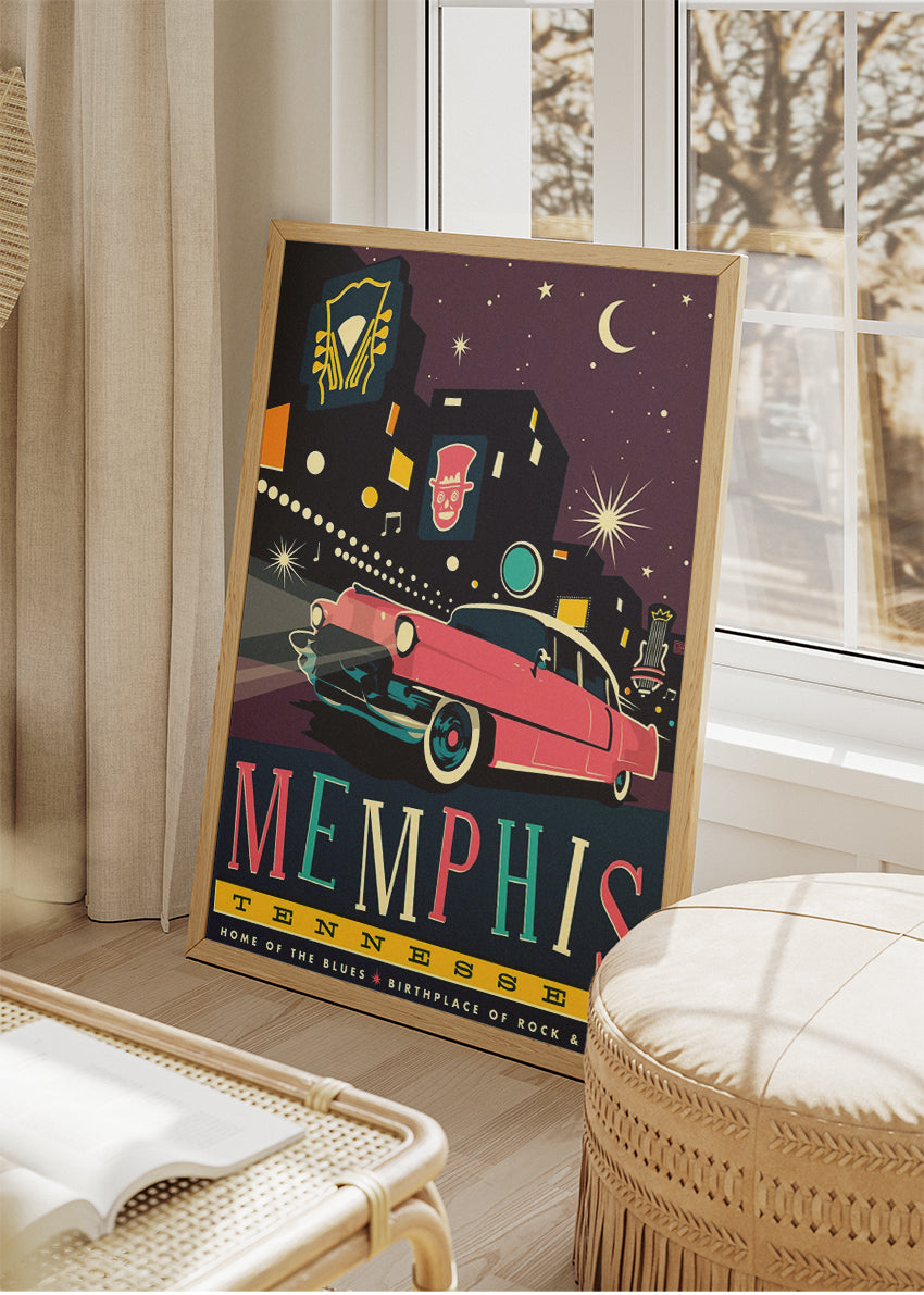 Memphis Tennessee Poster & Canvas Print – Retro Blues & Rock ’n’ Roll Nightlife Wall Art