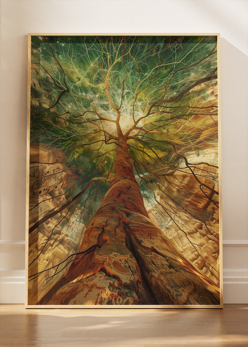 Majestic Tree of Life Wall Art – Golden Sunlight Forest Canvas Print & Modern Nature Statement Poster for Living Room Decor UK