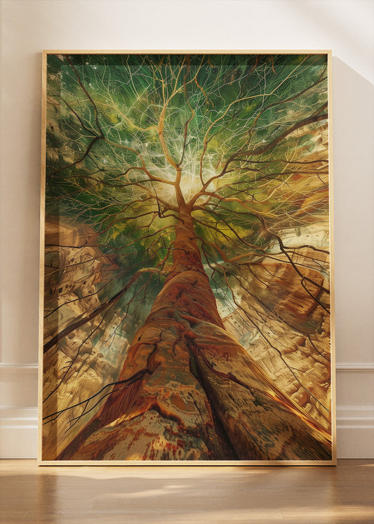 Majestic Tree of Life Wall Art – Golden Sunlight Forest Canvas Print & Modern Nature Statement Poster for Living Room Decor UK