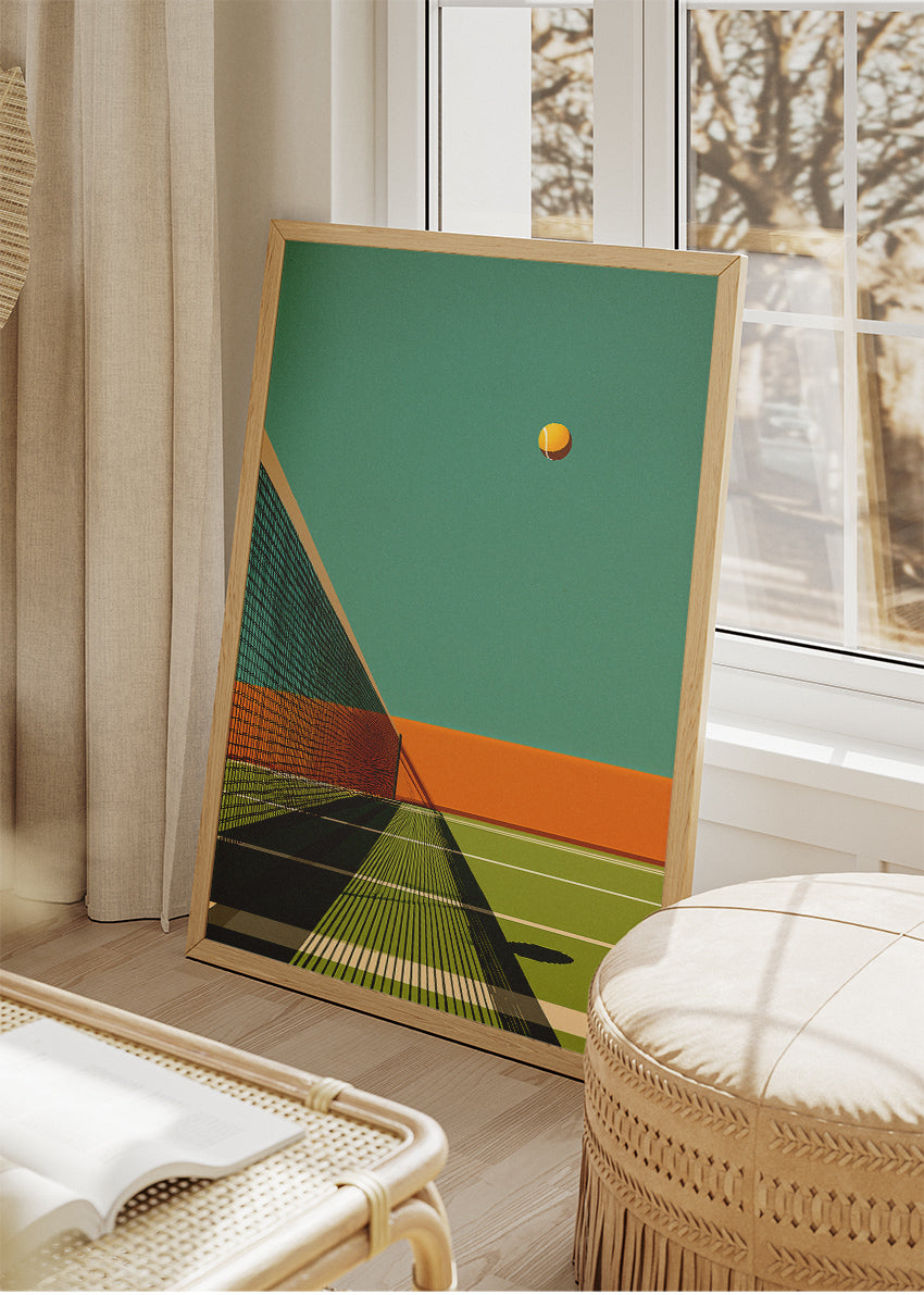 Minimalist Tennis Court Wall Art Poster & Canvas Print – Retro Sports Decor